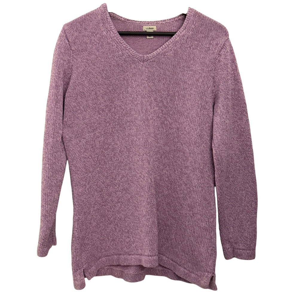 L.L.Bean V-Neck Sweater Womens Large Purple Excellent Cotton Knit 286480